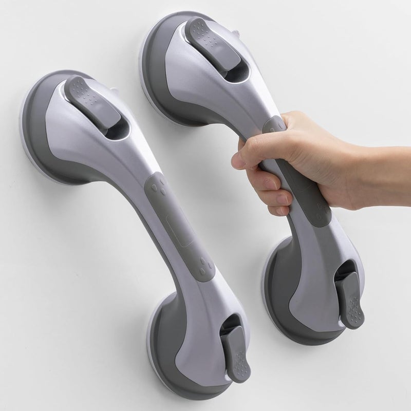 TAILINK Shower Grab Bar Suction Cup 12 inch, 2 Pack Grab Bars for Bathtubs, Bathroom Safety Grip Shower Handle for Elderly and Seniors, Bath Handrails Removable Waterproof No Drilling Silver - Image 1